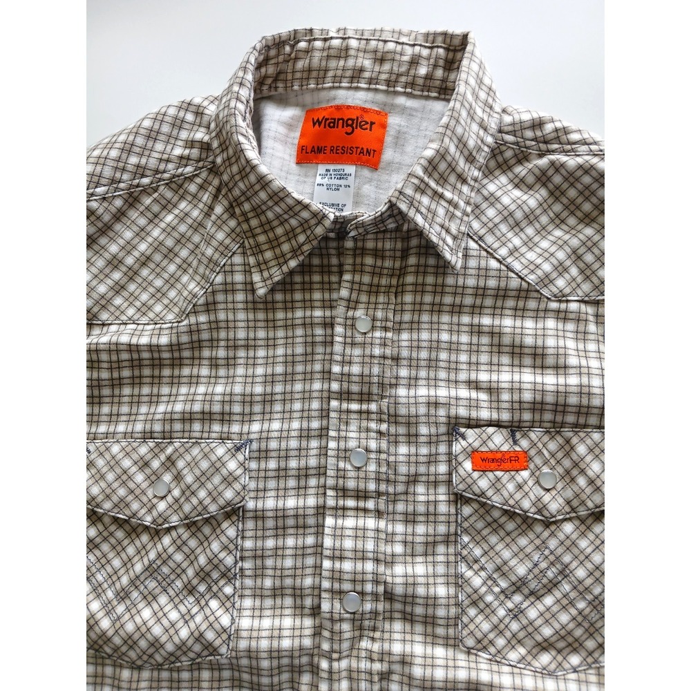 Wrangler Flame Resistant CAT2/ 2112 Tan Plaid Long Sleeve Shirt Men's Size XXL